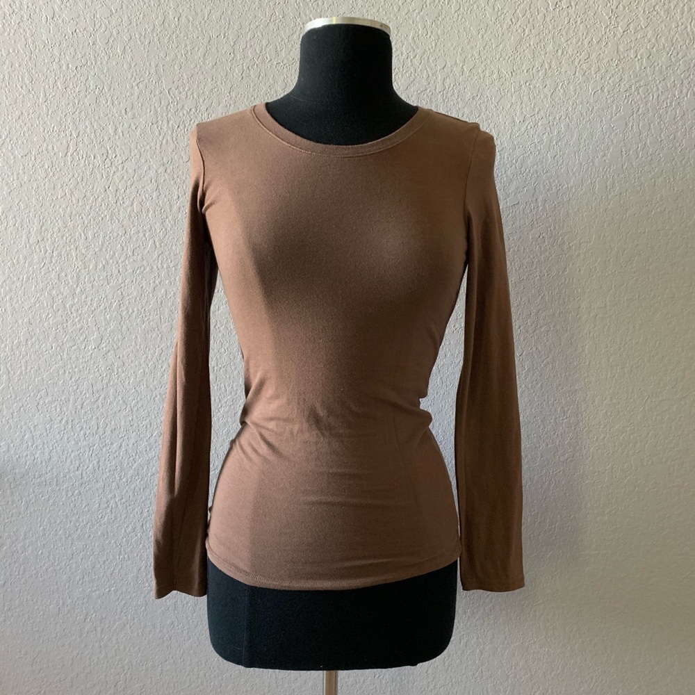 Fitted Plain Brown Longsleeve Tee